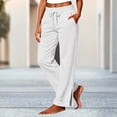 thumbnail image 2 of CaComMARK PI Women's Straight Leg Sweatpants Drawstring Side Split Casual Pull On Lounge Pants with Pockets White, 2 of 6
