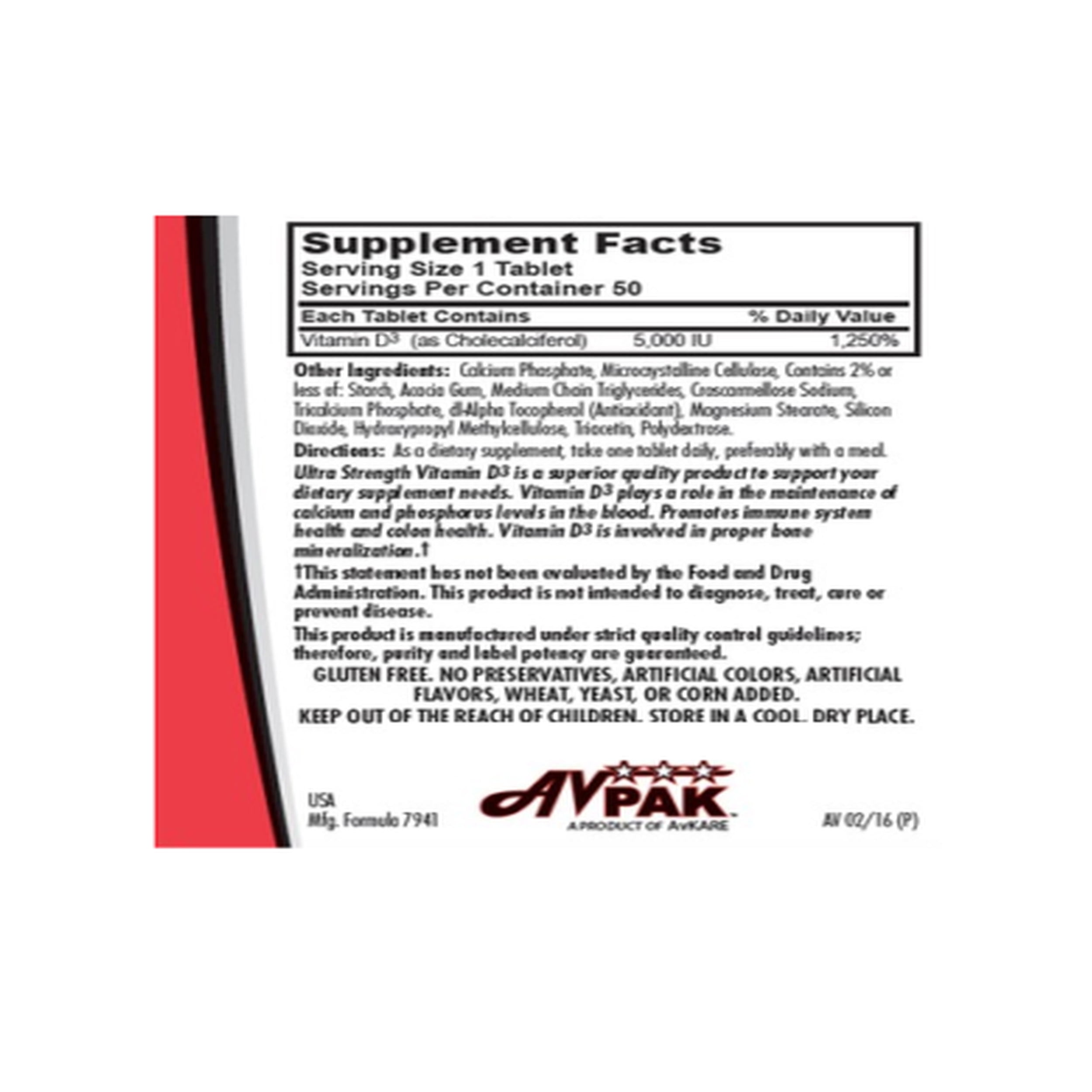 AVPak Vitamin D3 Ultra Strength Softgels, 5000 IU, 50 Count