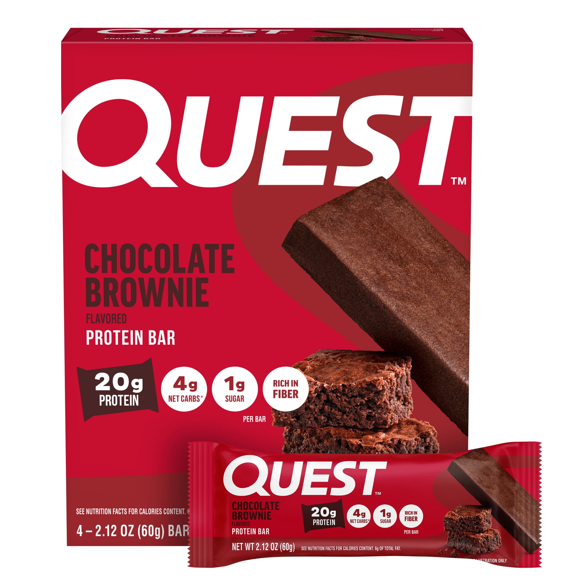 Quest Protein Bar, Chocolate Brownie, 20g Protein, Gluten Free, 4 Count