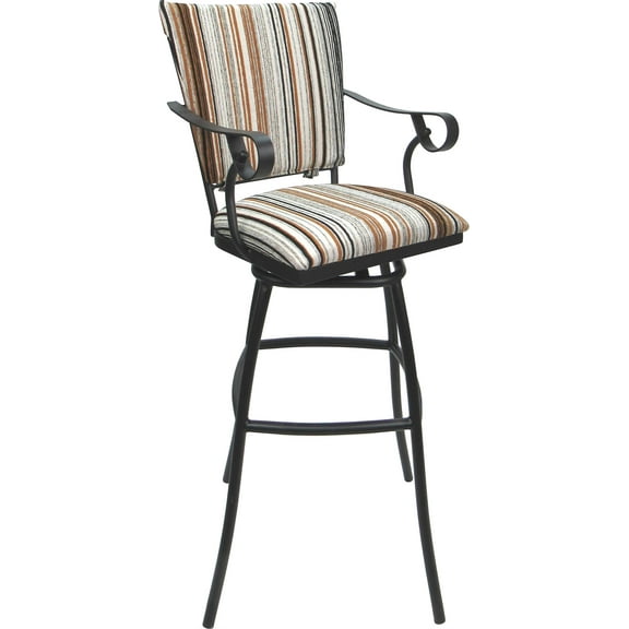 Aluminum Outdoor Indoor Bar Stool 30" Seat-Jenna PBArms-Drift Nutmeg Fabric-Gray