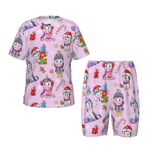 Balery Christmas Unicorns Conjunto de Pijama Infantil de Manga Corta con Estampado – Ropa de Dormir de Algodón Suave-3X-Large