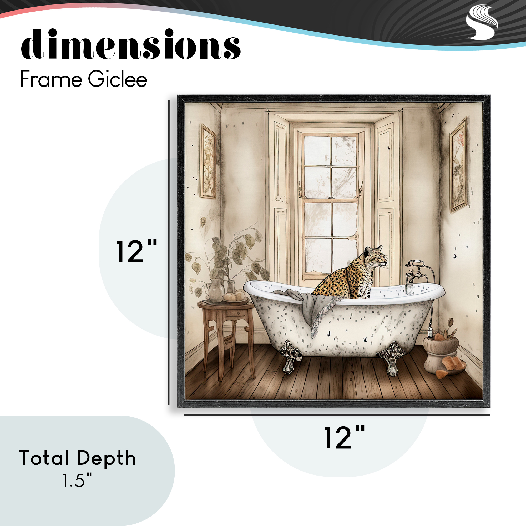 Neutral Leopard Bathtime Black Framed Giclee Art, design by Sasha