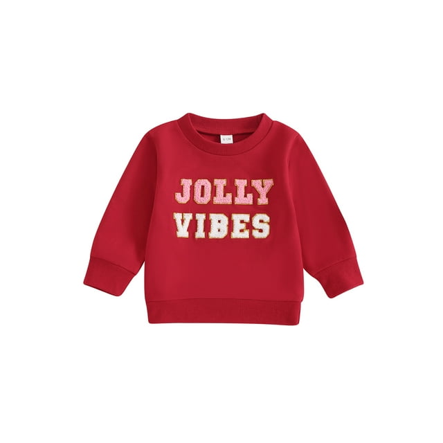 SUNSIOM Toddler Boy Girl Christmas Sweatshirt Letter Embroidery Pattern Long Sleeve Pullover Loose Tops Fall Clothes