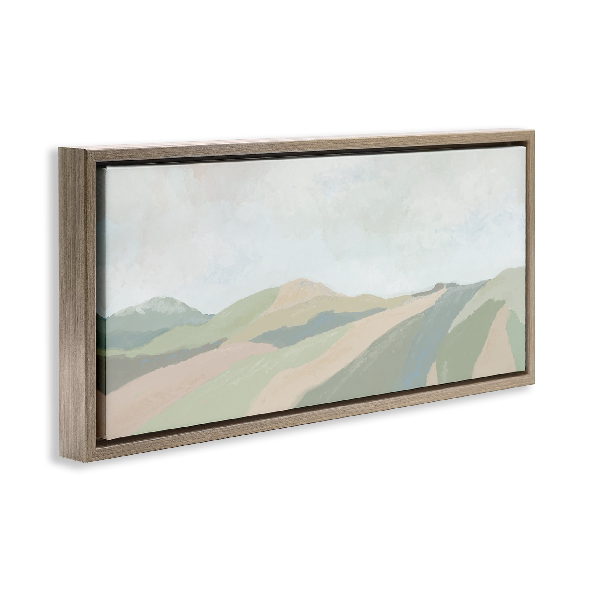 Stupell Industries Striped Green Hills Landscape & Nature Painting Brown Floater Framed Canvas Art Print Wall Art, 25 x 11