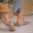 thumbnail image 4 of Fankiway Women's Wedge Flip Flops Thong Sandals Rhinestone Decor Non-Slip Comfortable Plus Size Summer Beach Slippers Gray 9.5, 4 of 9