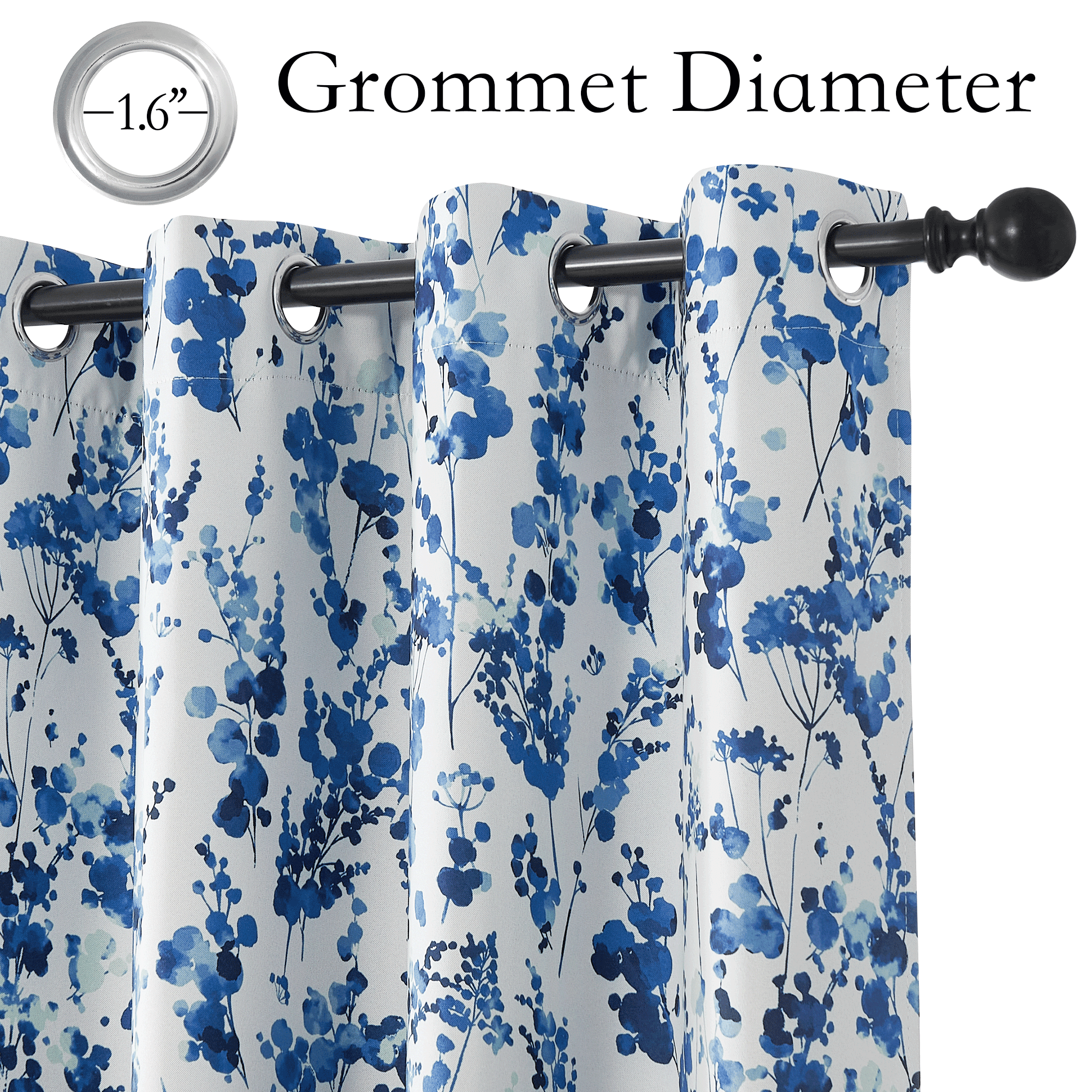 NICETOWN Blackout Curtains 84 inches Long, Watercolor Dots pattern Light Blocking Curtains Thermal Insulated Energy Efficient Grommet Drapes for Farmhouse, Blue, 2 Panels