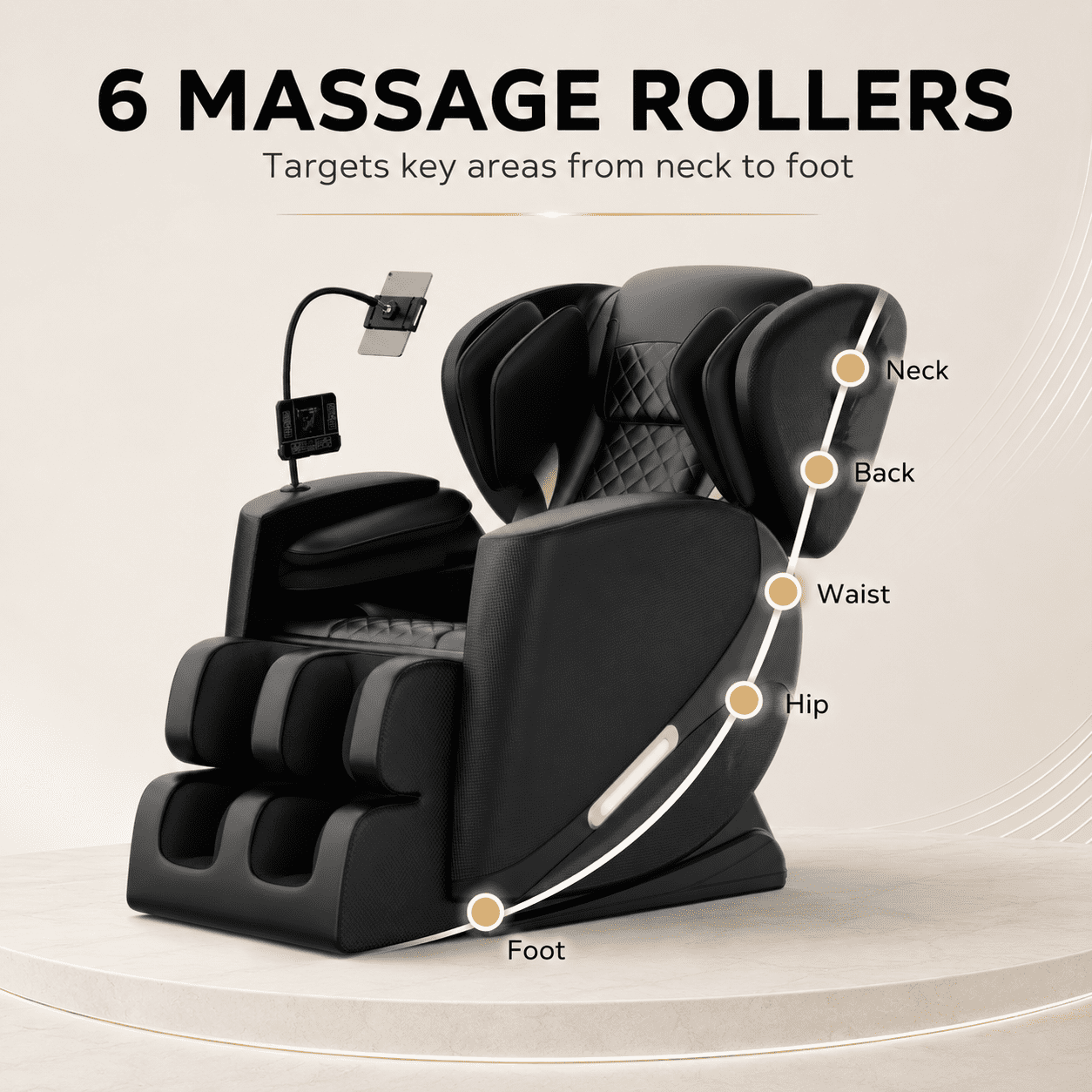 Aenkyo Full Body Zero Gravity Massage Chair Recliner with 6 Fixed Rollers, Foot Massage, Heating and Bluetooth, Black