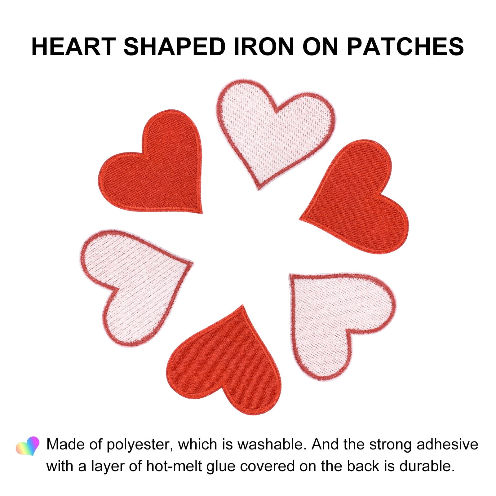 Heart Shaped Iron on Patches 6.8x7cm Embroidered Sew Patches Appliques for Clothing Repair Backpack Shoes Decoration Bright Red 120Pcs