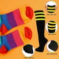 thumbnail image 6 of Halloween Costume Knee High Socks Cotton Blend Soft Stretchy Striped Plain Fall Socks, Medium, Black / 3 Yellow Stripes, 1 Pair, 6 of 7