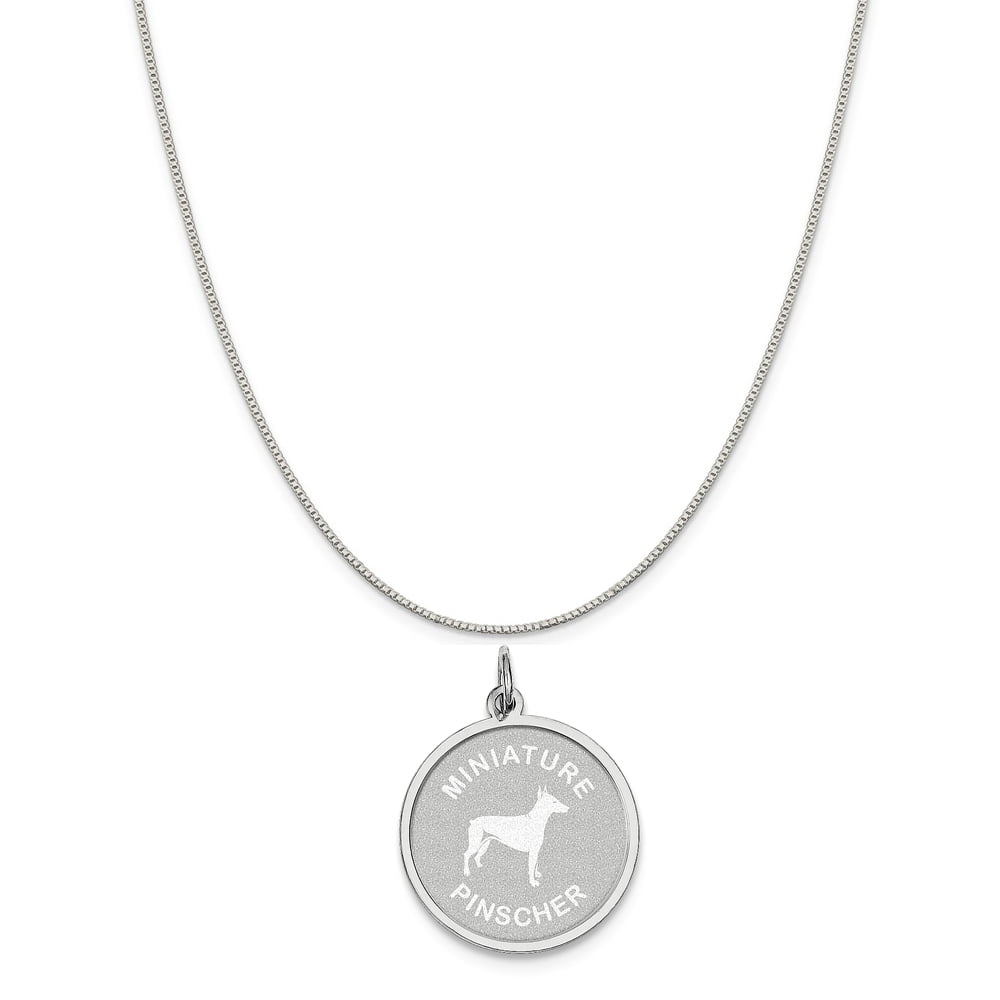 K&C Sterling Silver Miniature Pinscher Disc Charm with a Carded Box Chain Necklace 18 inch