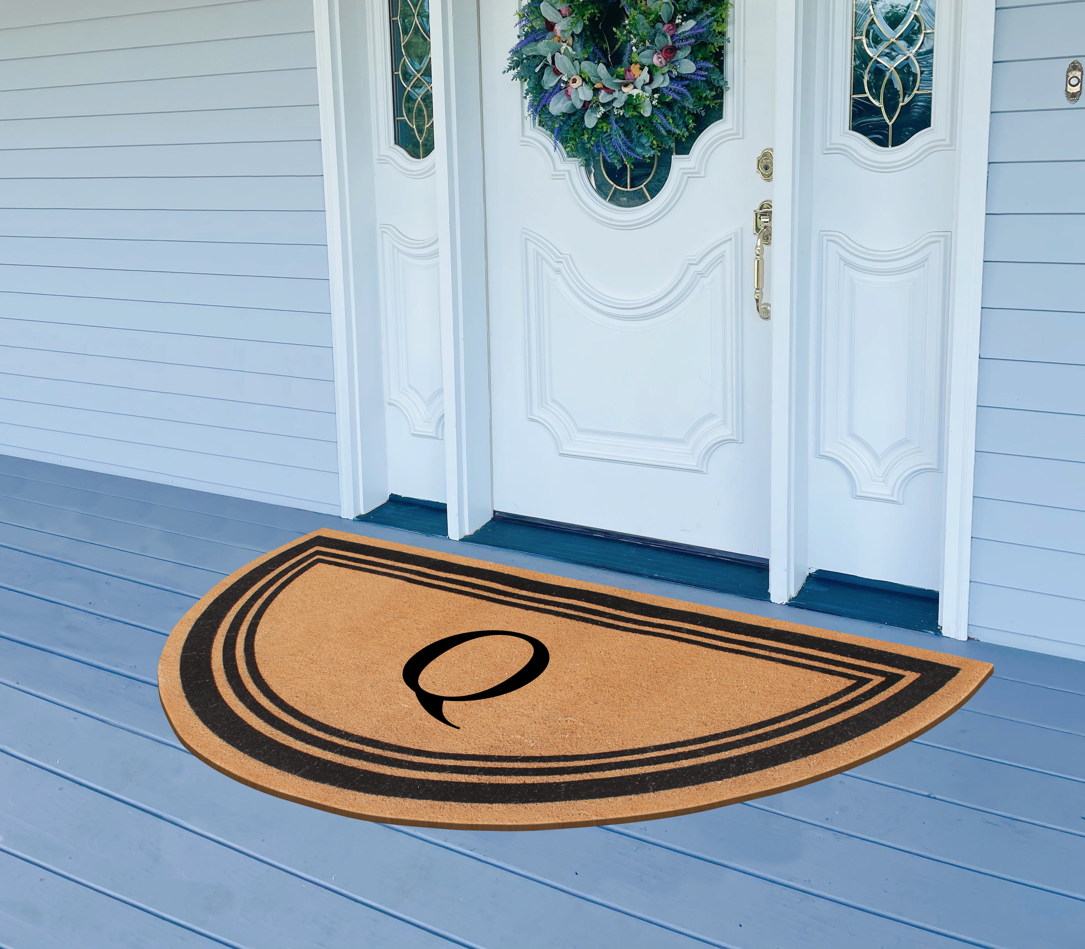 A1HC Natural Coir Flock Monogrammed Door Mat for Front Door, 30x60, Anti-Shed Treated Durable Doormat for Outdoor Entrance, Heavy Duty, Low Profile, Easy to Clean, Long Lasting, Front Porch Entry Rug