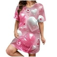 thumbnail image 1 of Ukumplol Chemise de Nuit pour Femmes Manches Courtes Pyjamas de la Saint-Valentin Plus Imprimé Cœur Col Rond Robe de Nuit Extensible Moyenne Robe de Nuit Ample Grande Taille Café TTG, 1 of 4