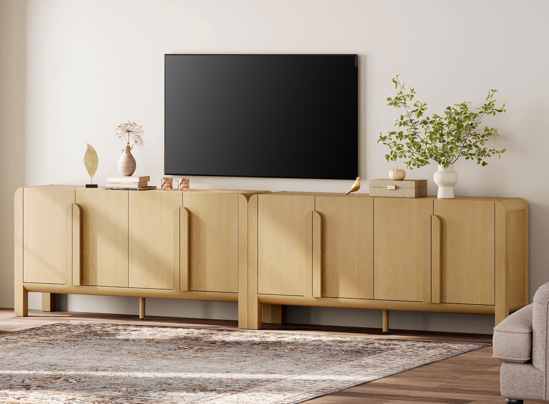 Set of 2 Sideboard Buffet with Storage, Modern 126" Wood Credenza with Doors and Adjustable Shelves for Kitchen，Living Room
