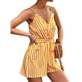thumbnail image 3 of HUBERY Women Striped Colorblock Sleeveless V Neck Open Back Short Jumpsuit, 3 of 7