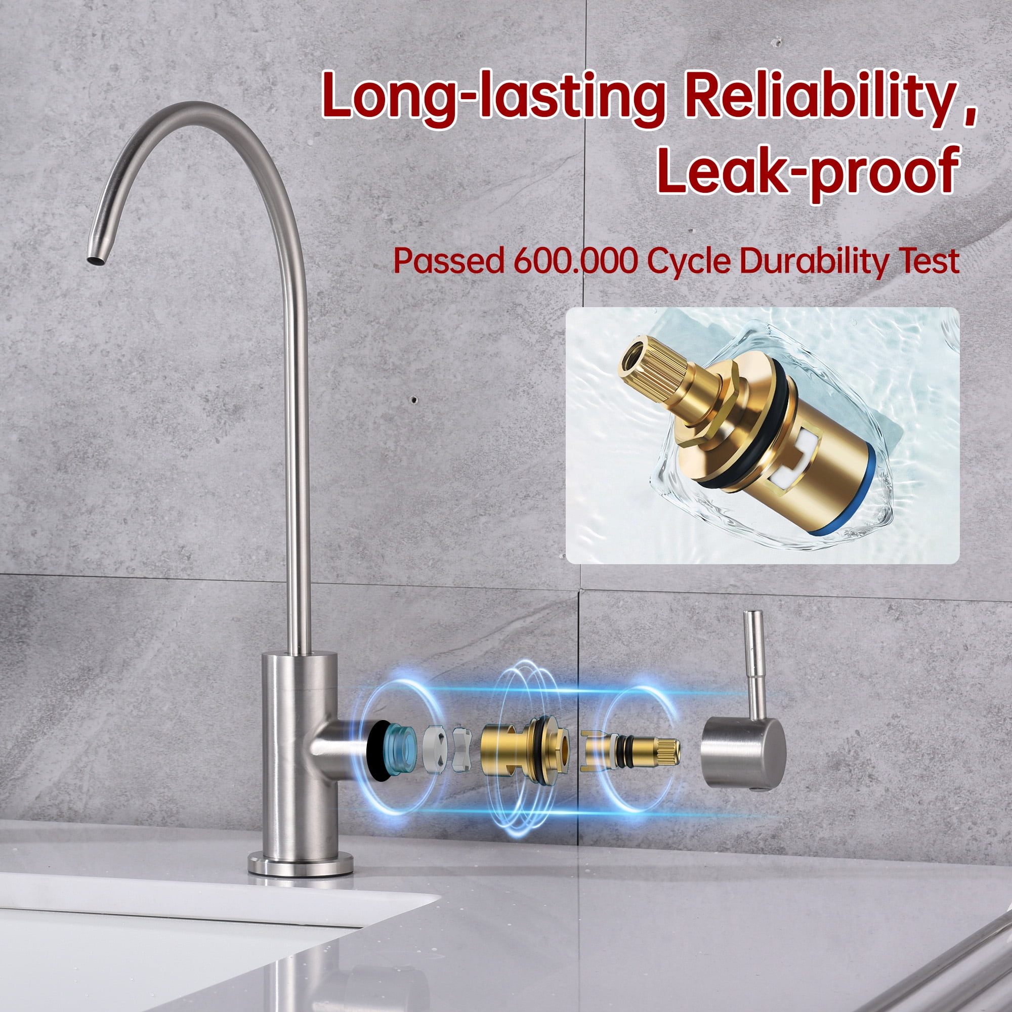 SUMERAIN Stainless Steel Drinking Water Faucet for Kitchen Sink, Lead-Free Purified Water Filter Faucet Brushed Nickel Finish