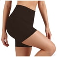 thumbnail image 5 of Women's Soft Fabric Yoga Shorts High Waist Tummy Control Elastic Waist Pockets Compression Fit Athletic Gym Fitness Running Cycling Outdoor Workout Plus Size | VerBelle,Brown 2XL, 5 of 8