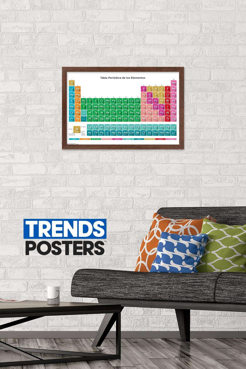 Periodic Table Of Elements - Spanish Wall Poster, 14.725" x 22.375", Framed