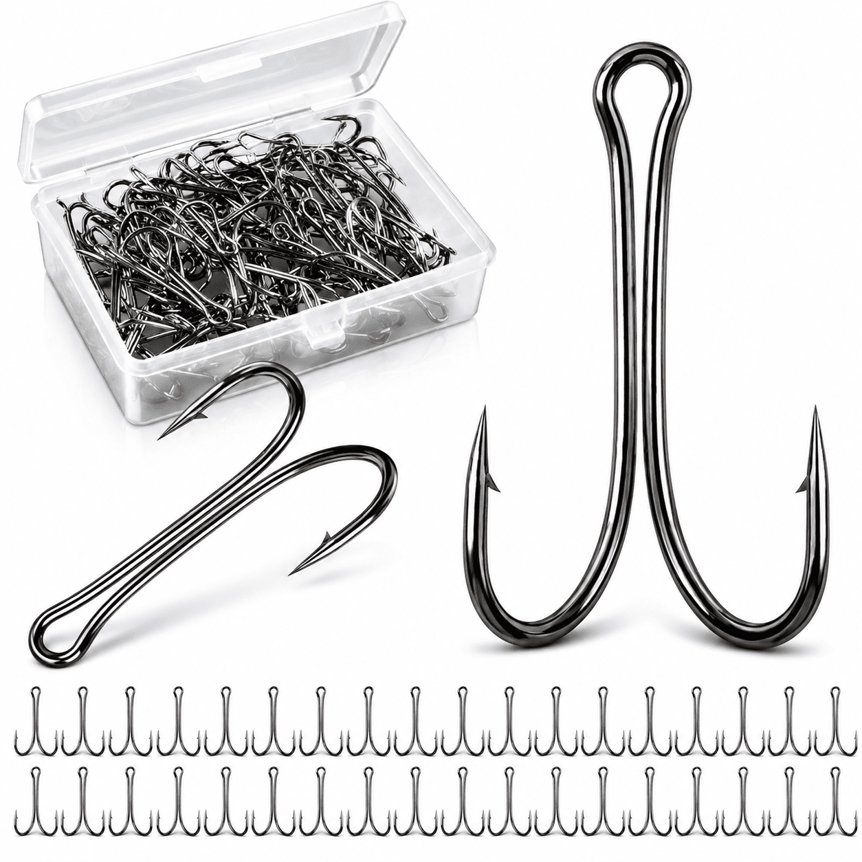 GARDVORA Double Fishing Hooks 45Pcs Classic Dual Frog Hooks High Carbon Steel Double Hook Sharp Barbed Open Shank for Bass Fishing Lures Bait Saltwater Freshwater
