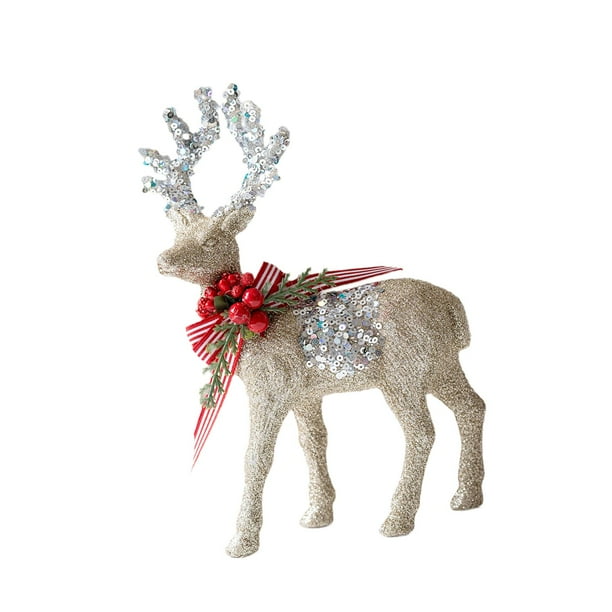 Figuras de renos navideños flocados, decoración navideña, centros de mesa, estatuas de ciervos estilo B dorado