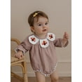 thumbnail image 3 of BemeyourBBs Girl Thanksgiving Romper Long Sleeve Turkey Embroidery Plaid Jumpsuit, 3 of 9