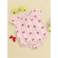 thumbnail image 5 of BemeyourBBs Newborn Baby Girl Bubble Romper Infant Baby Summer Clothes Loose Fit Strawberry Lemon Bow Print Crew Neck Flying Sleeve Bodysuit Jumpsuit Playsuit, 5 of 9
