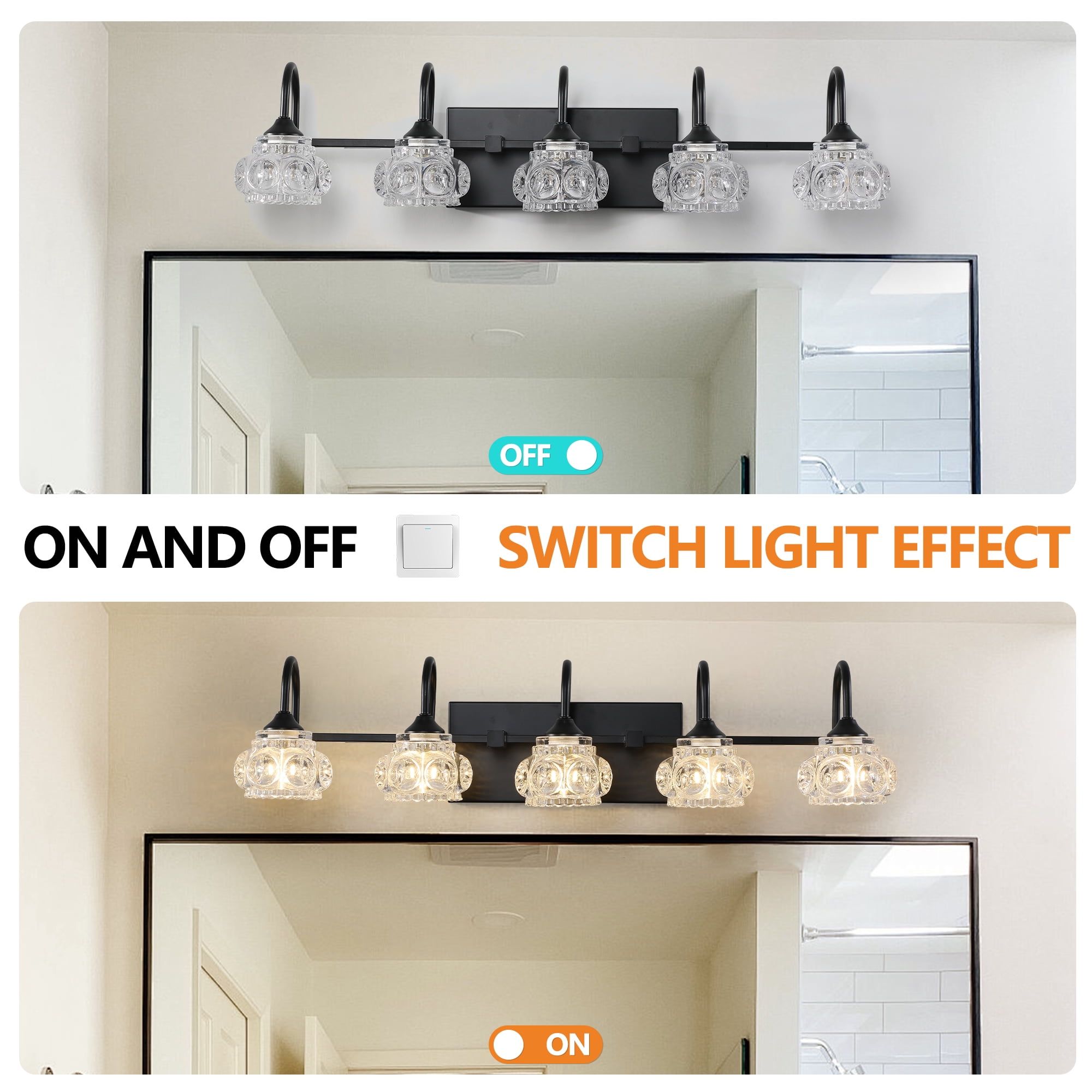 5-Light Bathroom 29 inch Vanity Light Fixtures，Matte Black Modern Vanity Lights&nbsp;For Bathroom, Bedroom, or Hallway
