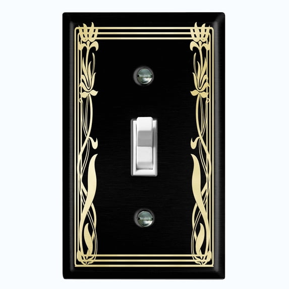 Metal Light Switch Plate Cover Elegant Victorian Floral Vine Frame Black FRA085