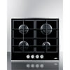 4-burner gas-on-glass cooktop with sealed burners and cast iron grates