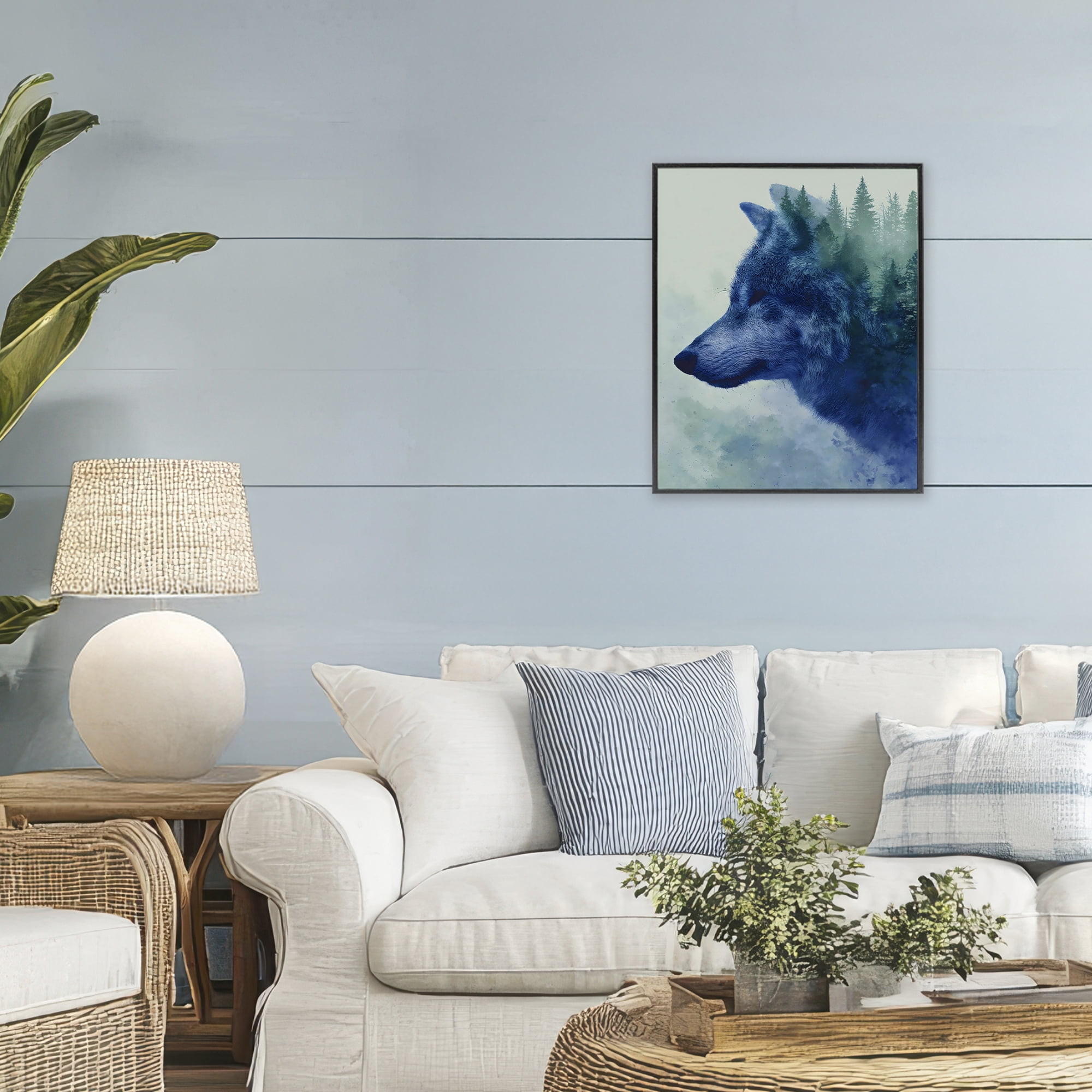 Stupell Industries Indigo Wolf in Misty Pines Black Framed Giclee Art, design by Franklyn Gregory