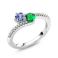 thumbnail image 2 of Gem Stone King 925 Sterling Silver Blue Tanzanite and Green Nano Emerald Bypass Ring for Women (0.84 Cttw, Gemstone December Birthstone, Round 4MM, Available in Size 5, 6, 7, 8, 9), 2 of 4