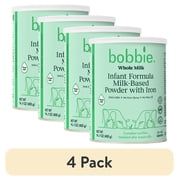 (4 pack) Bobbie Whole Milk Infant Formula for Everyday Feeding, Milk-Based Powder with 1.2mg Iron, Organic Grass-Fed Whole Milk Recipe, 14.1 oz Can