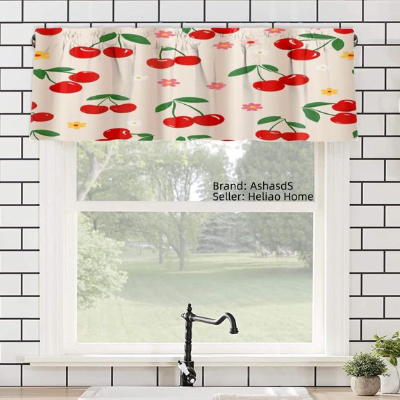 AshasdS Cherry Pattern Polyester Window Valance Curtain for Home Kitchen Living Room Bedroom Bathroom Decor 54x18 inch