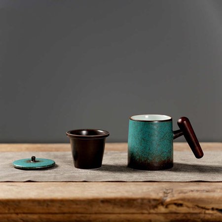 

Livesture Japanese Style Office Ceramic Cup With Lid For Tea And Water Separation Muchun office cup
