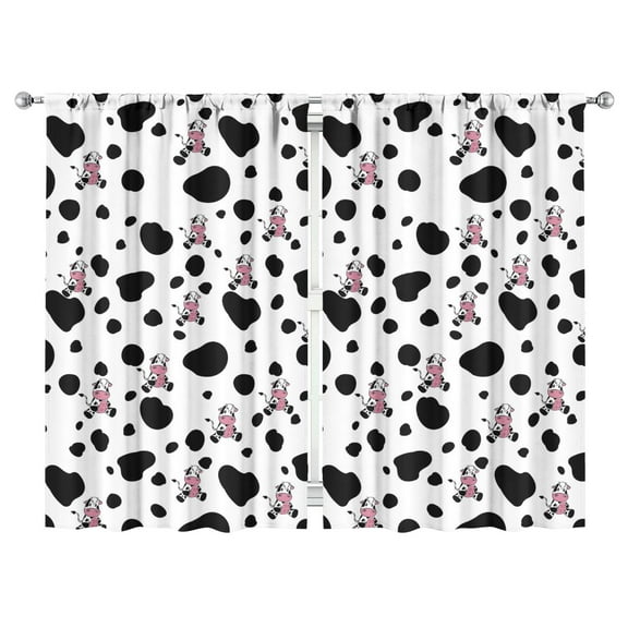 Set of 2 Funny Cow Kitchen Curtains - Farm Animal Print, Rustic Farmhouse Tier Curtains with Rod Pocket, 52x84 Inch, Light Filtering