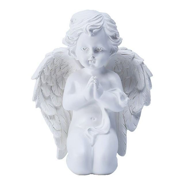 Kneeling Praying Pure White Angels Resin Garden Statue for Decor