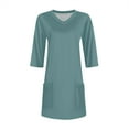 thumbnail image 6 of DENGDENG Women's Tunics Plus Size Summer 3/4 Sleeve V Neck Long Shirts for Leggings Casual Tees Holiday Comfy Blouses Turquoise S, 6 of 7