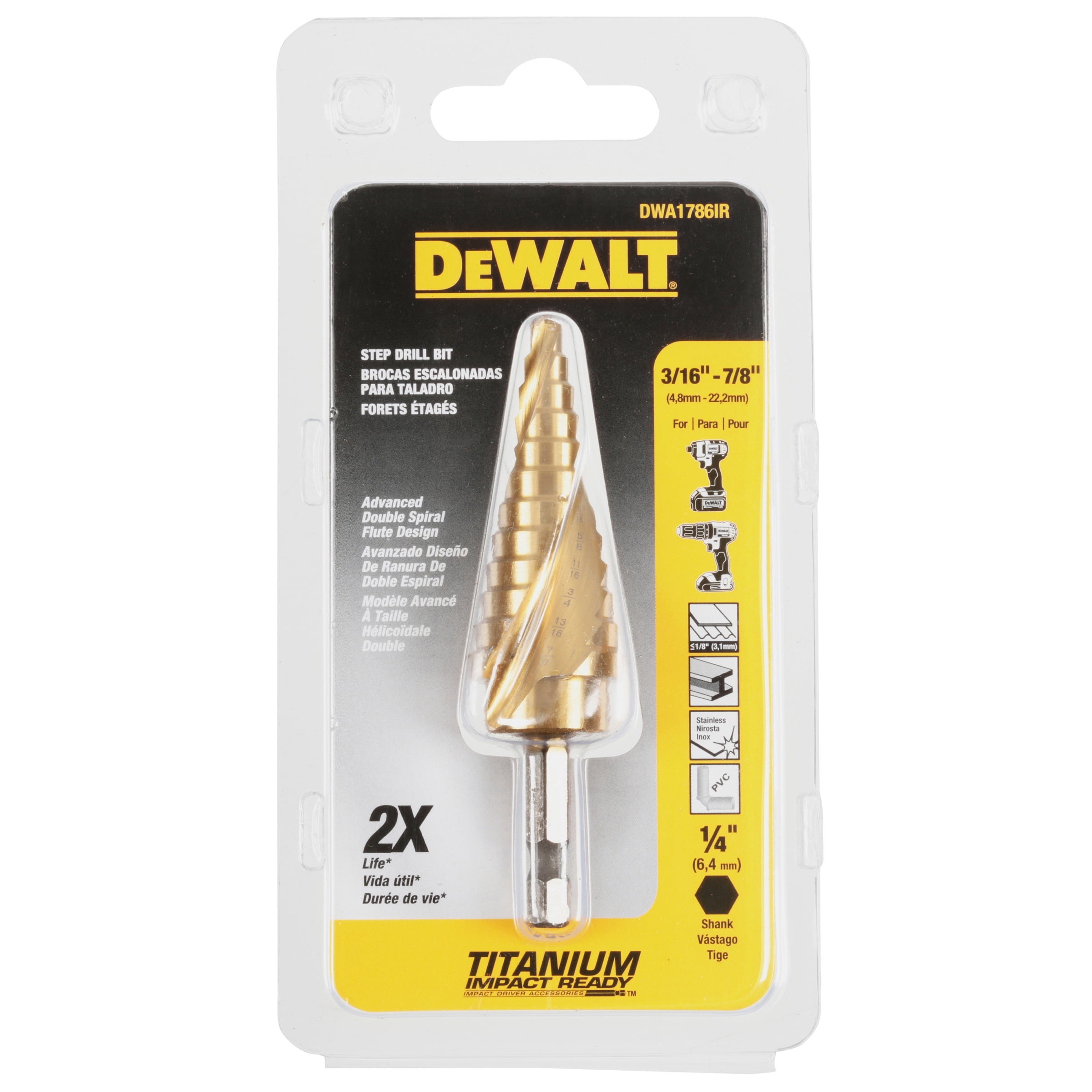 Dewalt-DWA1786IR 3/16 In. to 7/8 In. Impact Ready Step Drill Bit