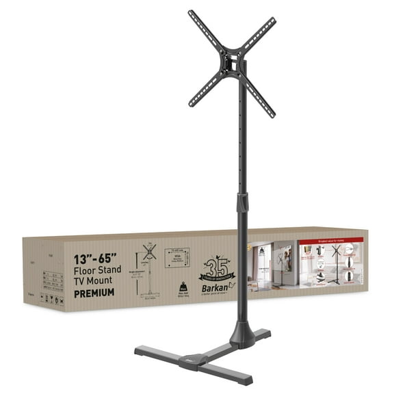 Barkan 13 - 65 inch Tilt Floor Stand TV Mount Black Patented to Fit Various Screen Types 5 Year Warranty
