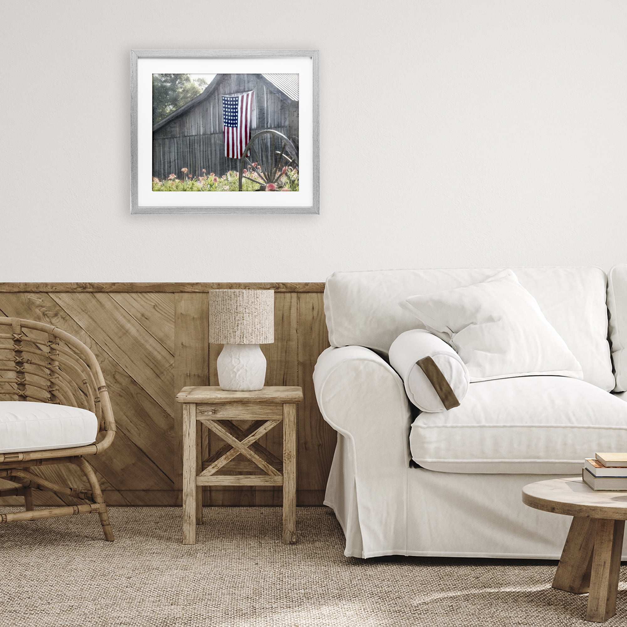 Stupell Industries USA Wagon Wheel Barn Gray Framed Print Under Glass, design by Kim Allen