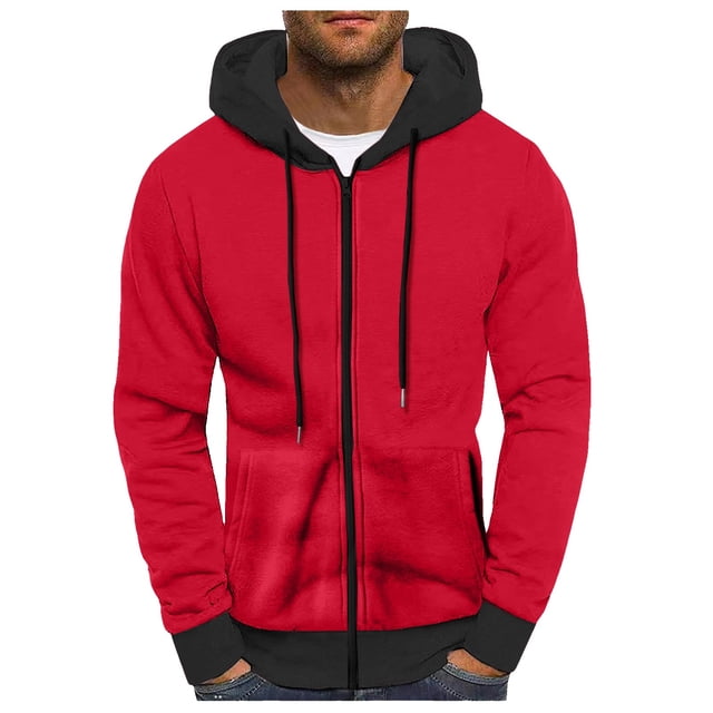 Men's Color Block Hoodie Pullover Winter Warm Comfortable Thread Drawstring Casual Sweatshirt for Autumn Outdoor