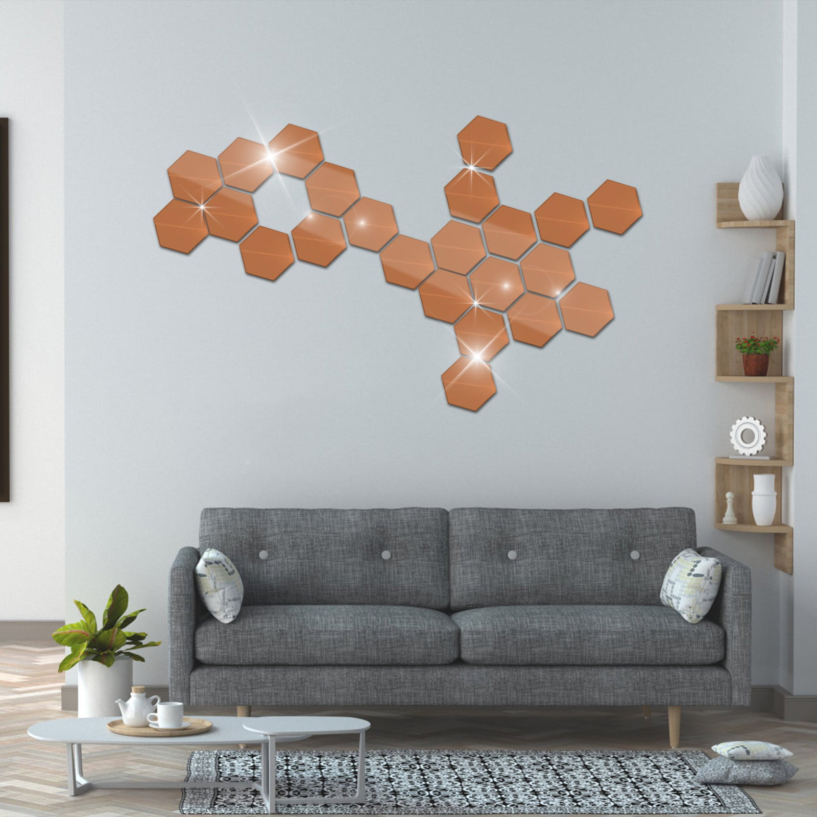 MSJUHEG Peel And Stick Gold Wall With Wall Home Adhesive Wall 3D Acrylic Decor Stereo Hexagon Sticker Diy Wallpaper Mirror Art Decor