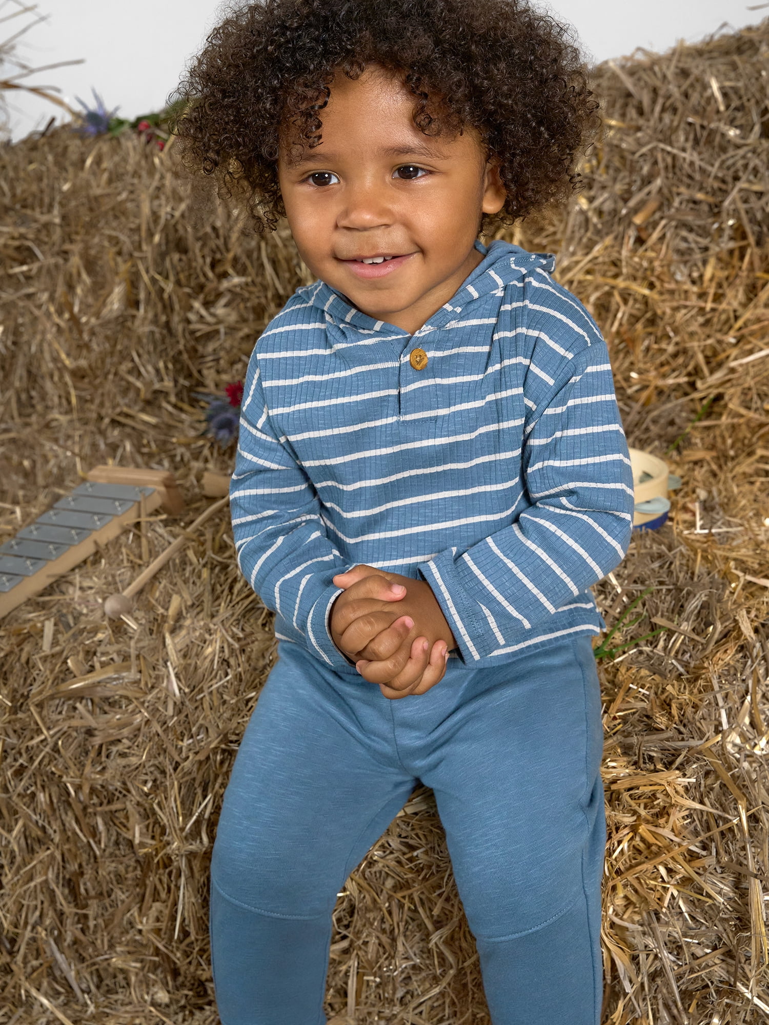 Modern Moments by Gerber Toddler Boy Organic Long Sleeve Hooded Henley Tee, Sizes 12 Months - 5T