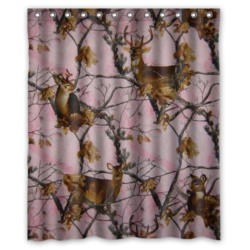 Mohome Pink Camo Realtree Trees Camouflage Hunting Deers Reindeer Elk Shower Curtain Waterproof Polyester Fabric Size 60x72 Inches Com Mohome Pink Camo Realtree Trees, Pink Camo Shower Curtain