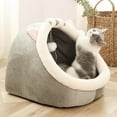 thumbnail image 4 of Lit Grotte en Peluche pour Animal avec Capuchon, Beigne pour Chat, Faux Gris m, 4 of 8