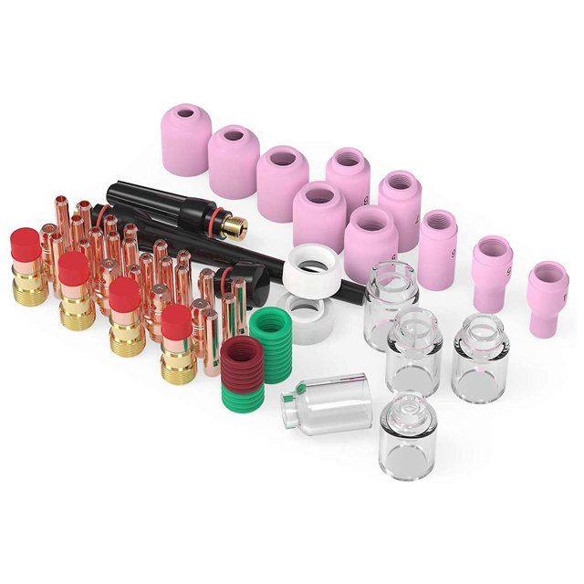 Kit de copa de vidrio para lente de gas rechoncho de antorcha de soldadura TIG de 68 piezas adecuado para accesorios de antorcha -17/18/26 como se muestra, como se muestra