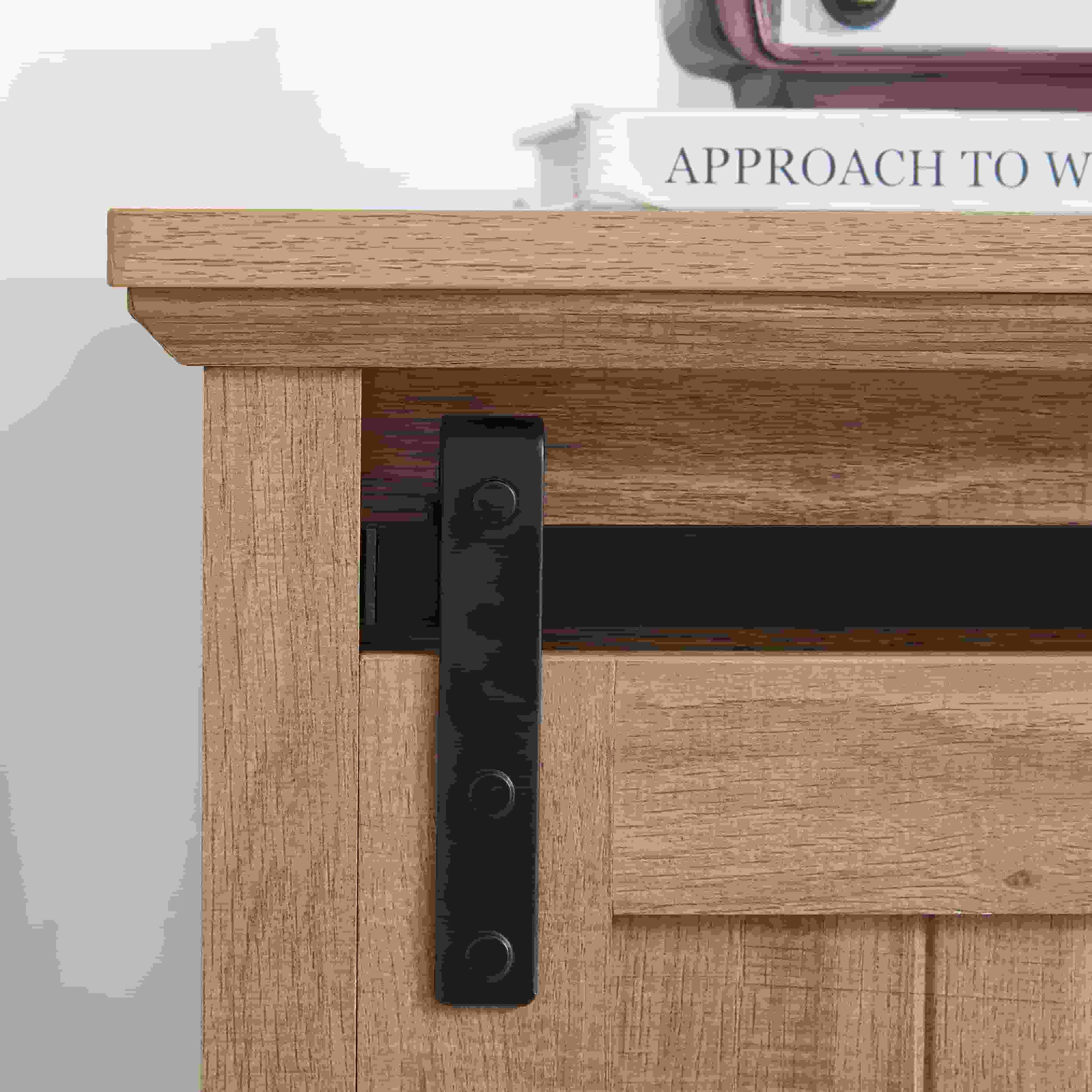 Aukfa 5 Drawers Dresser, Tall Dresser 5 Chest of Drawers w/Sliding Barn Door for Bedroom, Hallway,Oak