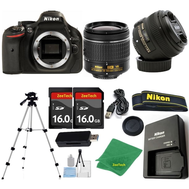 Cámara Réflex Digital NIKON D5200 DX - Versión Internacional + Lente AF-P de 18-55 Mm + Lente de 50 Mm 1,8 G + KIT de Inicio + Trípode + 2 Tarjetas SD de 16 Gb + Lector + Estuche