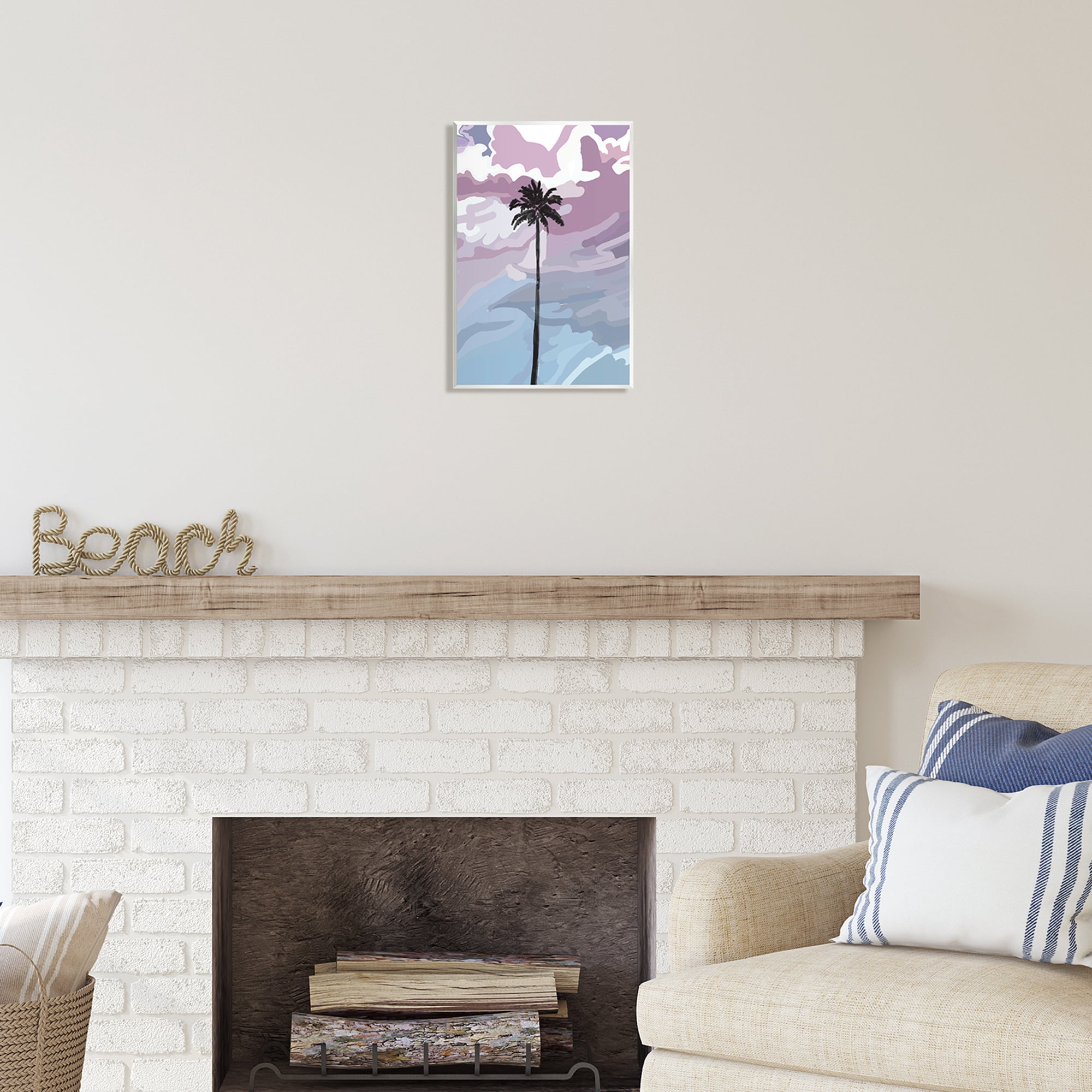 Stupell Industries Purple Sunset Tropical Palm Coastal Painting Unframed Art Print Wall Art