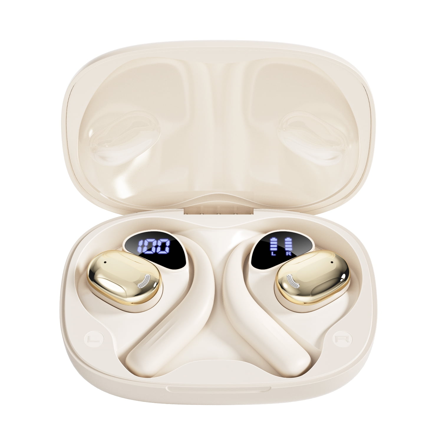 Open Ear Earbuds, Bluetooth 5.4 Wireless Earbuds with Earhooks, 70Hrs Playtime Bluetooth Earphones with LED Display Charging Case, Hifi Stereo Over Earbuds IP7 Waterproof for Sports, Running, Workout