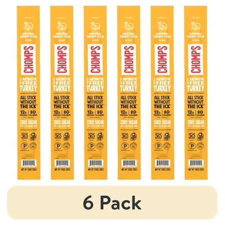 (6 pack) Chomps Original Turkey Jerky Meat Snack Stick (1.15oz Stick)
